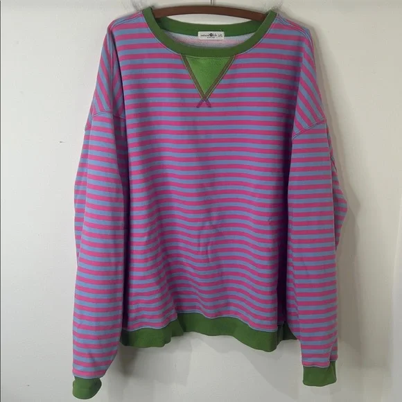NATURAL LIFE Pink & Blue Striped Sweatshirt with Green Trim - Picture 2 of 15